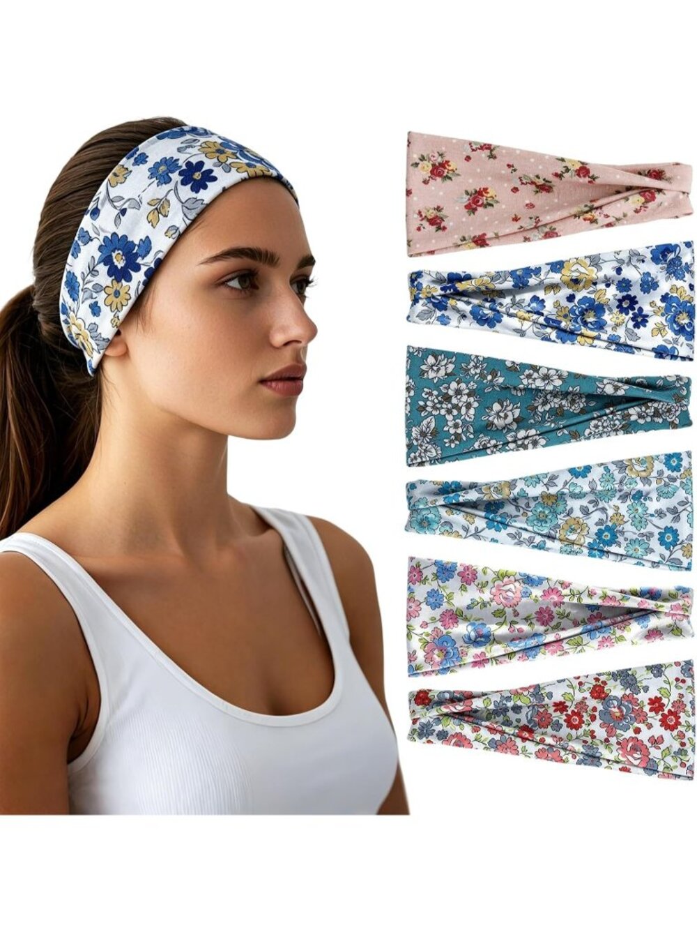 Women X-Colorful-1-12 Stretch 6 Pack Headbands Yoga Sweatband Hair Accessories